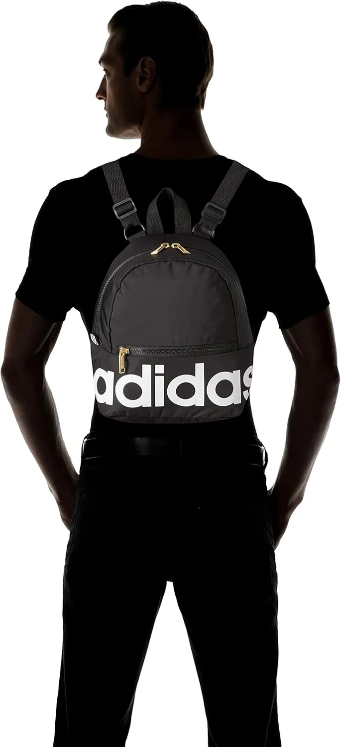 adidas Linear Travel Bag Small Men Womens Mini Backpack, Black/White/Gold, OSFA