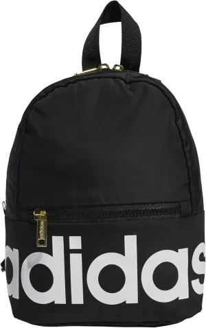 adidas Linear Travel Bag Small Men Womens Mini Backpack, Black/White/Gold, OSFA