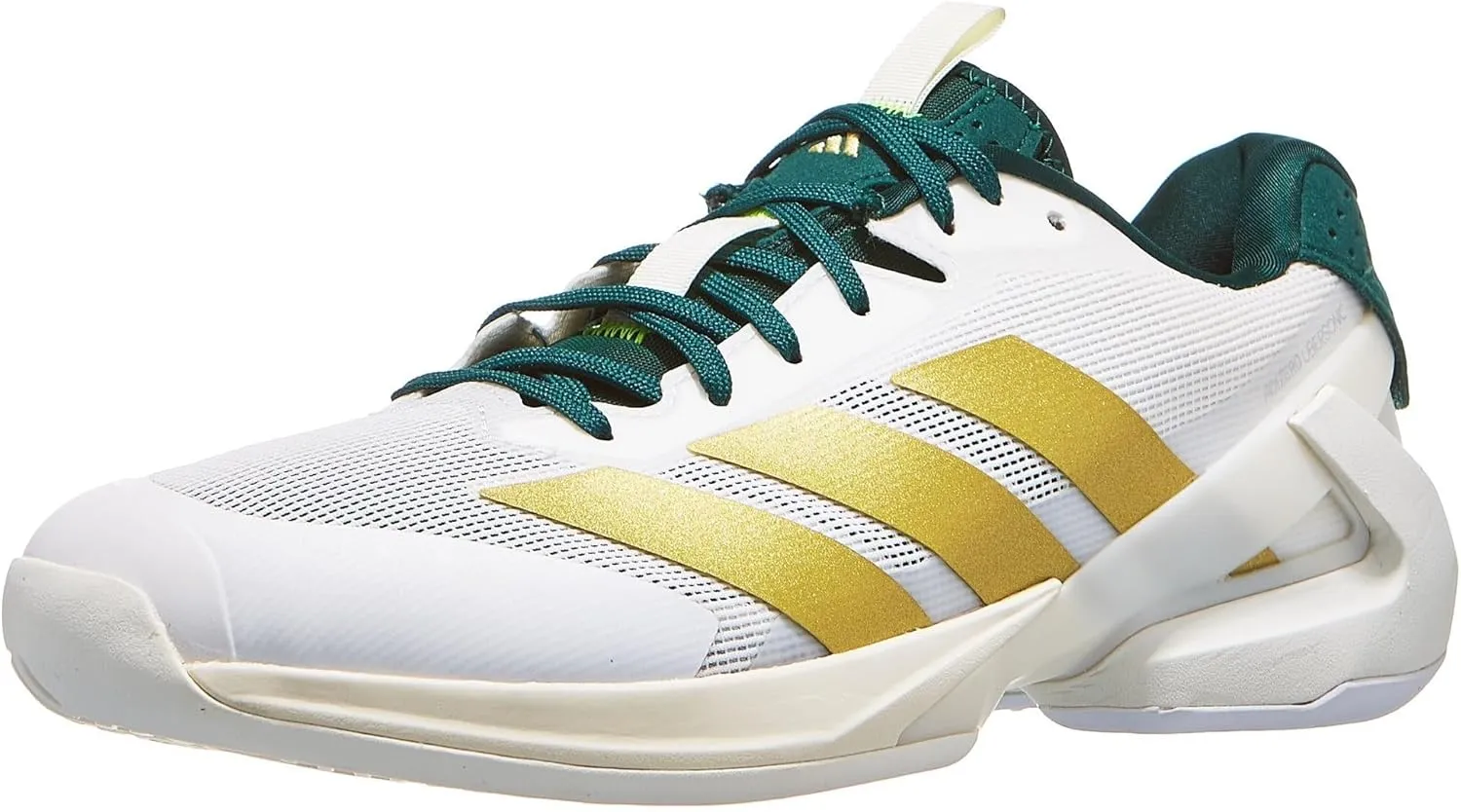adidas Men's Adizero Ubersonic 5 Tennis Shoes White/Gold Metallic/Collegiate Green 8 Medium