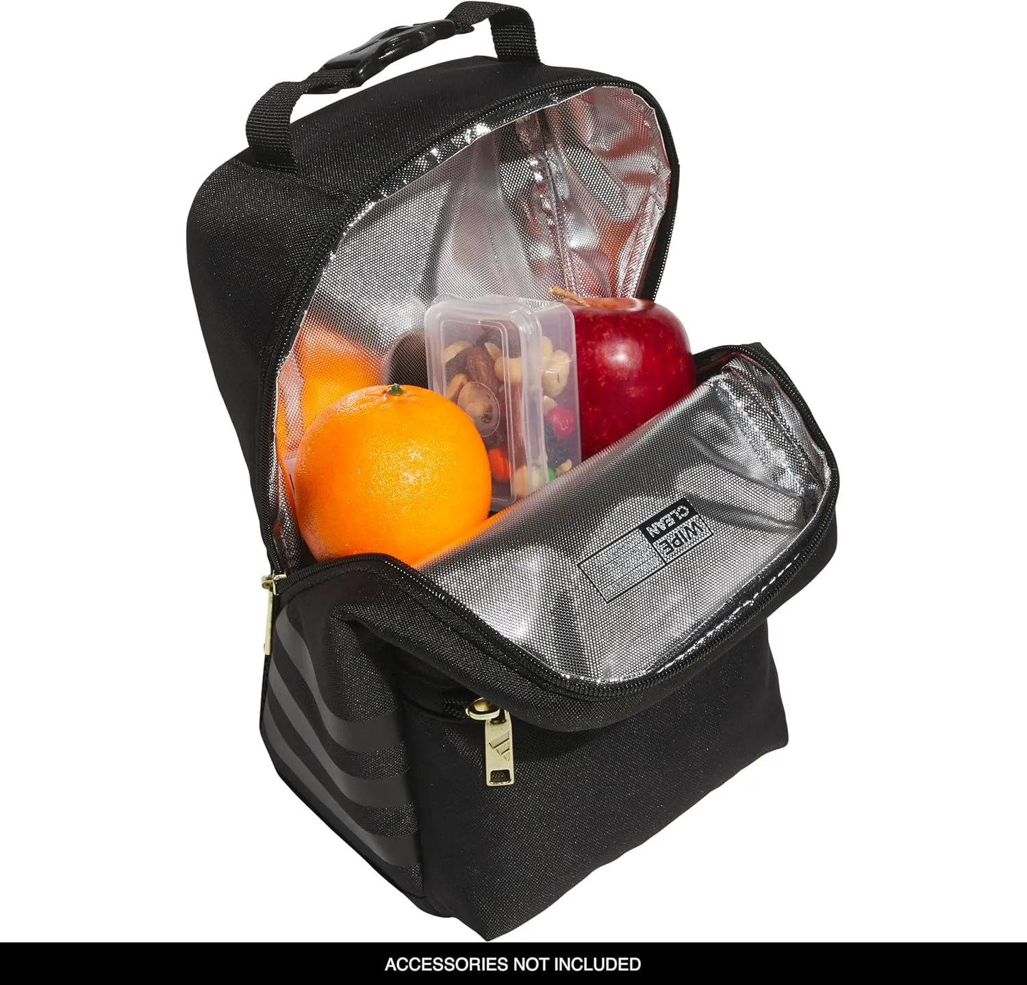 adidas Santiago Lunch Bag Cooler for Women and Men, Insulated Food Container Box with Mesh Pocket, Black/Gold Metallic/3.0, One Size