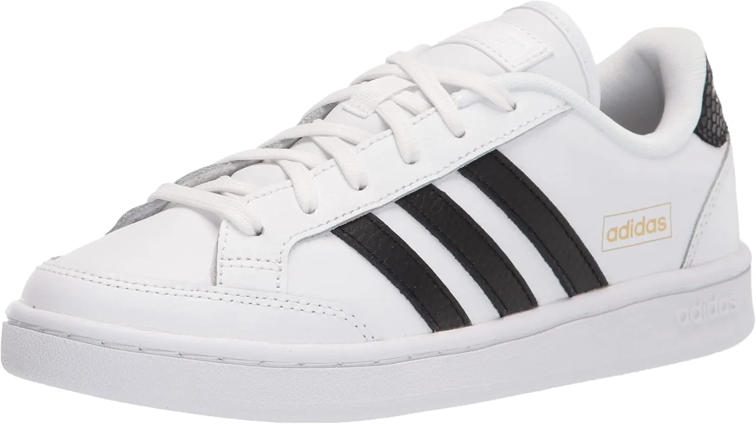 adidas Women's Grand Court SE Tennis Shoe, White/Black/Gold Metallic, 7