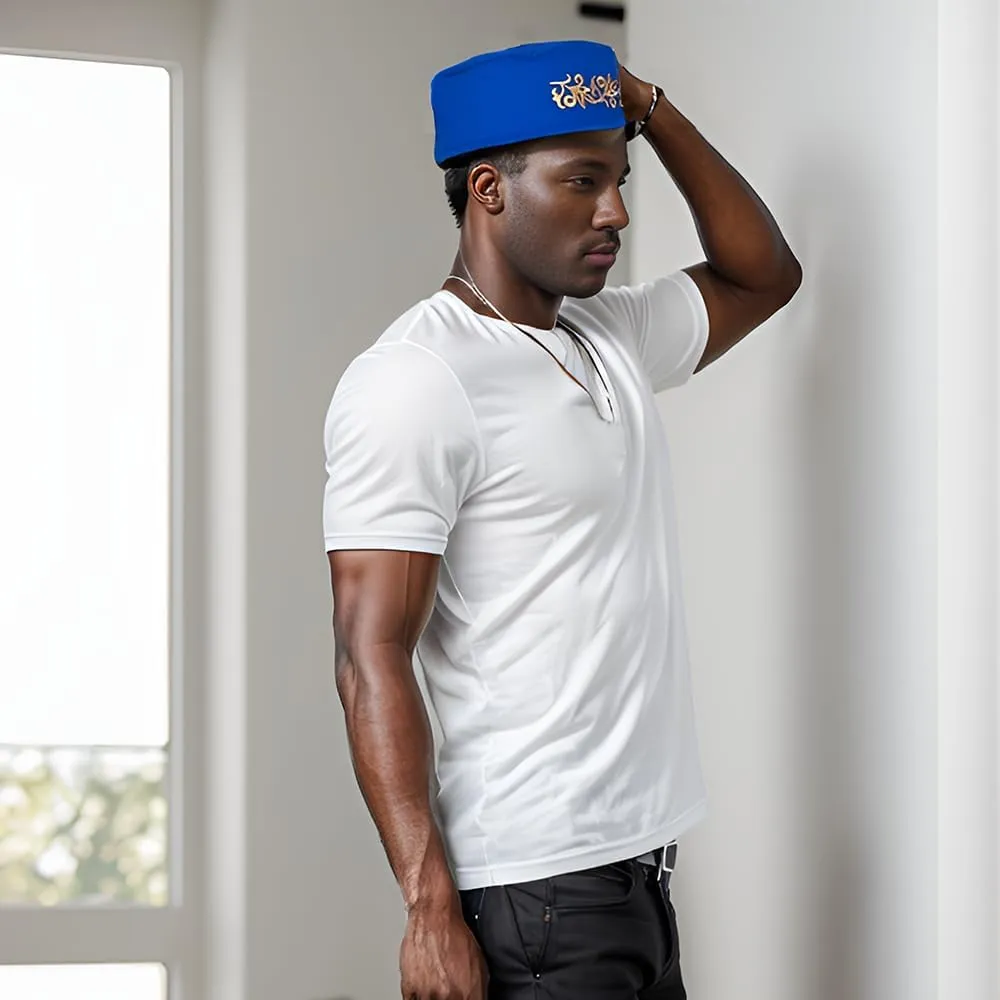 African Kufi Hat with Gold Embroidery Ankara Kufi Hats Men Hat Accessory Cap