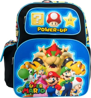 AI ACCESSORY INNOVATIONS Super Mario Brothers Backpack, 16" Schoolbag with 3D Molded front pocket featuring Super Mario Characters Mario, Lugi, Princess Peach, Yoshi, & Boswer.