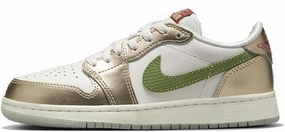 Air Jordan 1 Retro Low OG Chinese New Year Big Kids' Shoes (FQ6593-100, Sail/Metallic Gold Grain/Cedar/Oil Green)