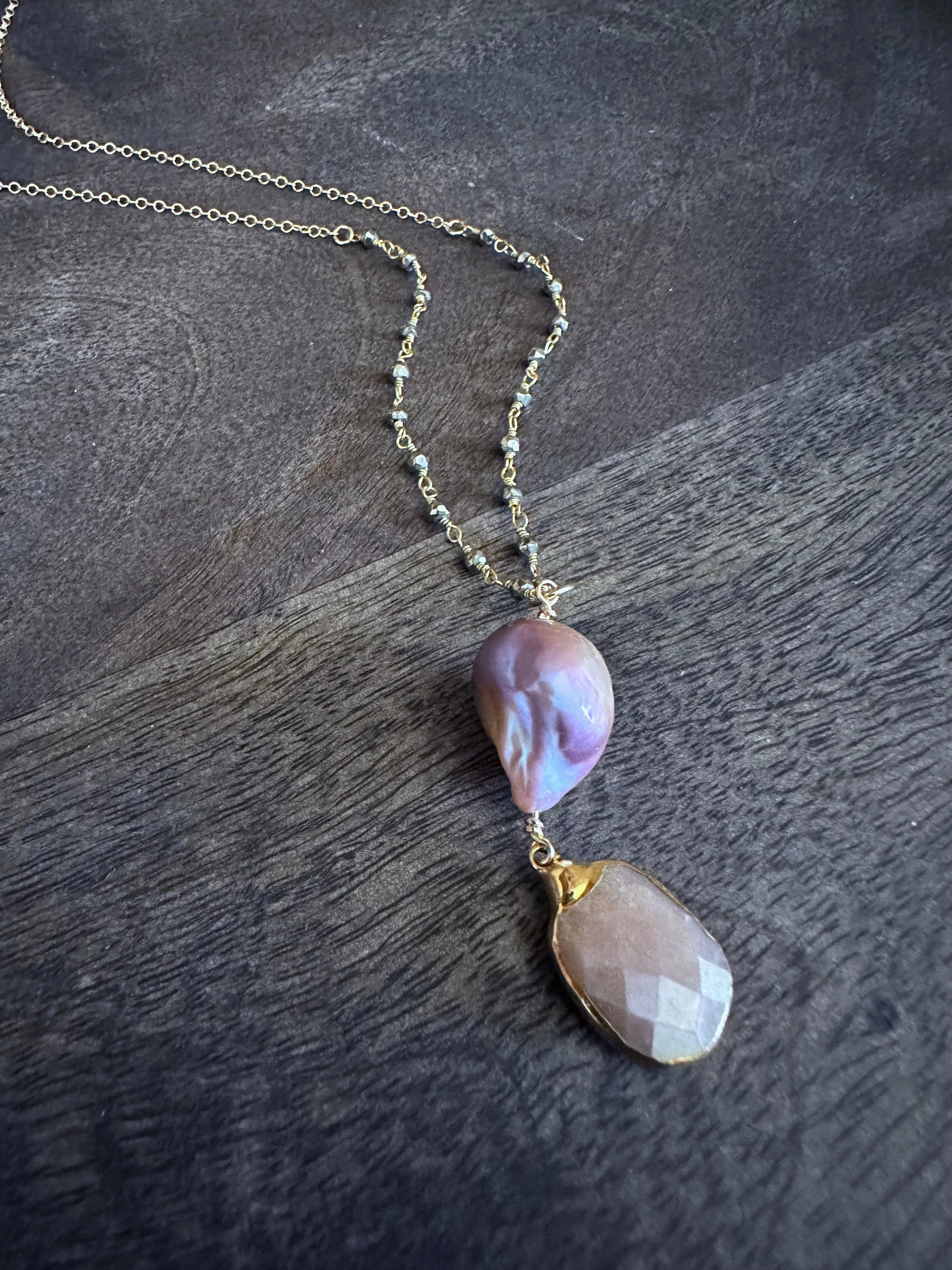 Alchemy of Affection Neckalce: Pink Baroque Fireball and Aura Rose Quartz Necklace