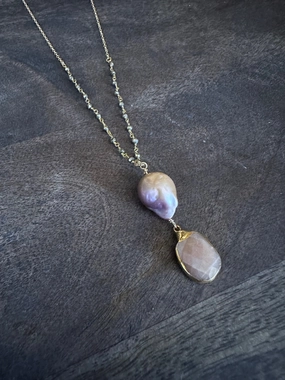 Alchemy of Affection Neckalce: Pink Baroque Fireball and Aura Rose Quartz Necklace