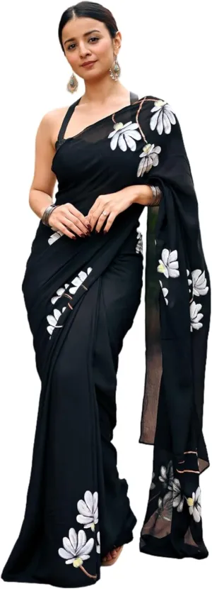 Alia Bhatt Collection: Floral Printed Satin Silk Sarees for Parties