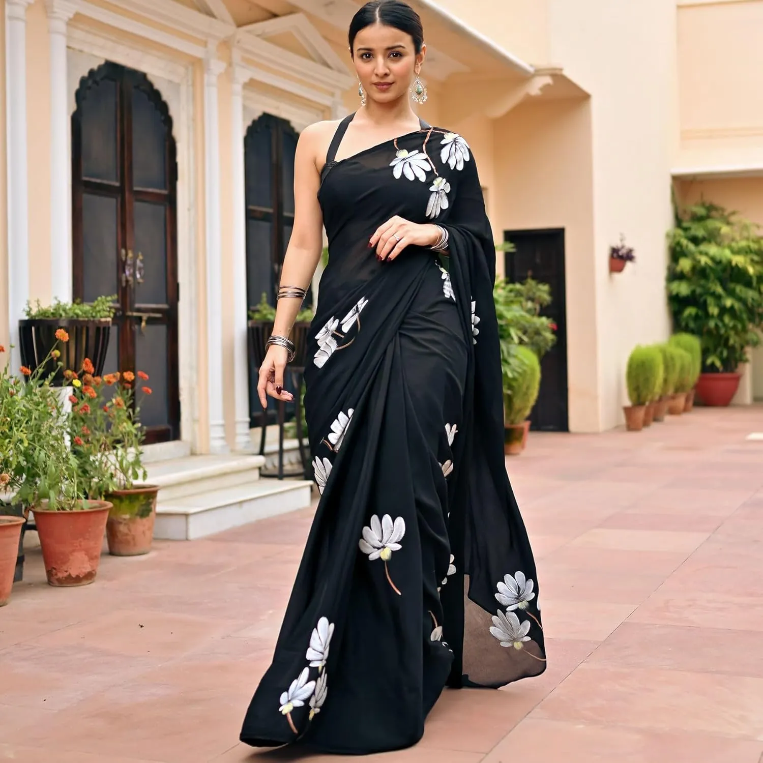 Alia Bhatt Collection: Floral Printed Satin Silk Sarees for Parties