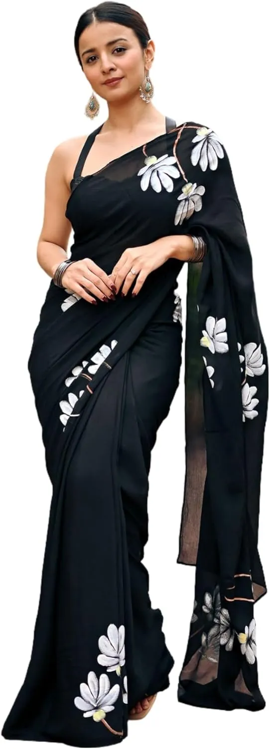 Alia Bhatt Collection: Floral Printed Satin Silk Sarees for Parties
