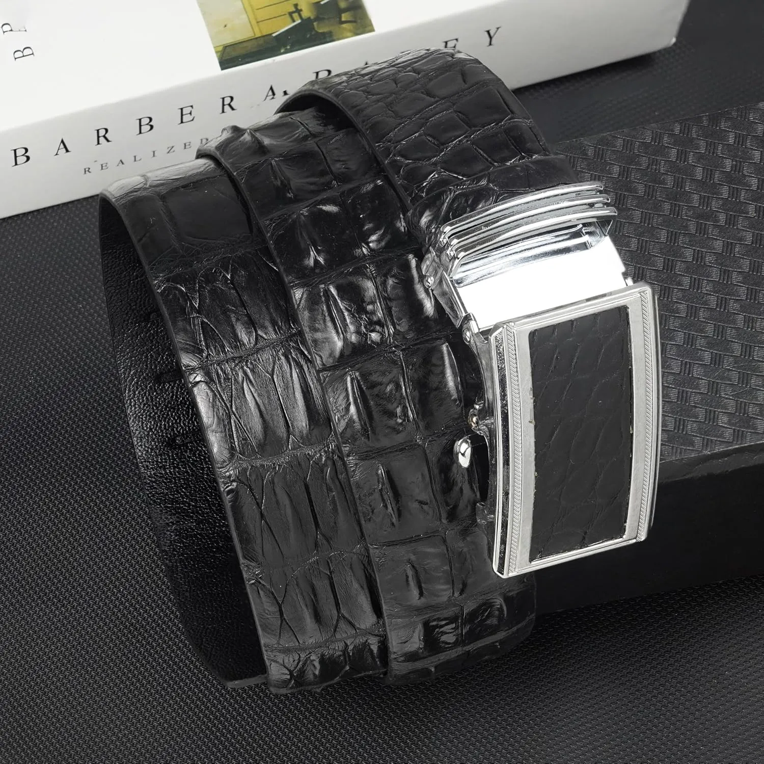 Alligator Leather Belt Men Crocodile Belly 1.5" width Pin Gold Buckle Removal Dress Golf Luxury Premium Handmade