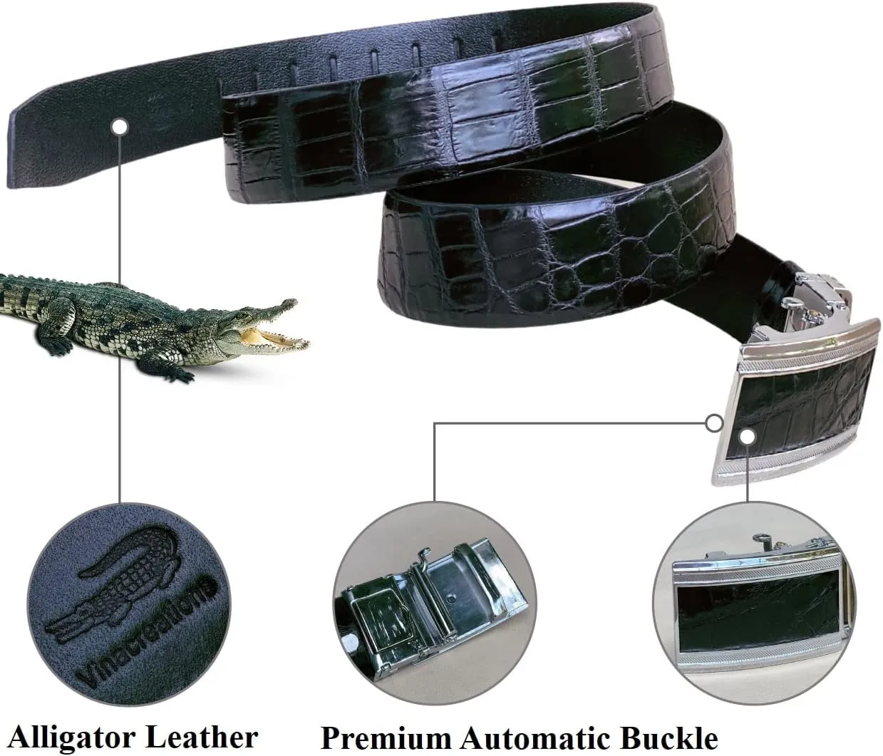 Alligator Leather Belt Men Crocodile Belly 1.5" width Pin Gold Buckle Removal Dress Golf Luxury Premium Handmade