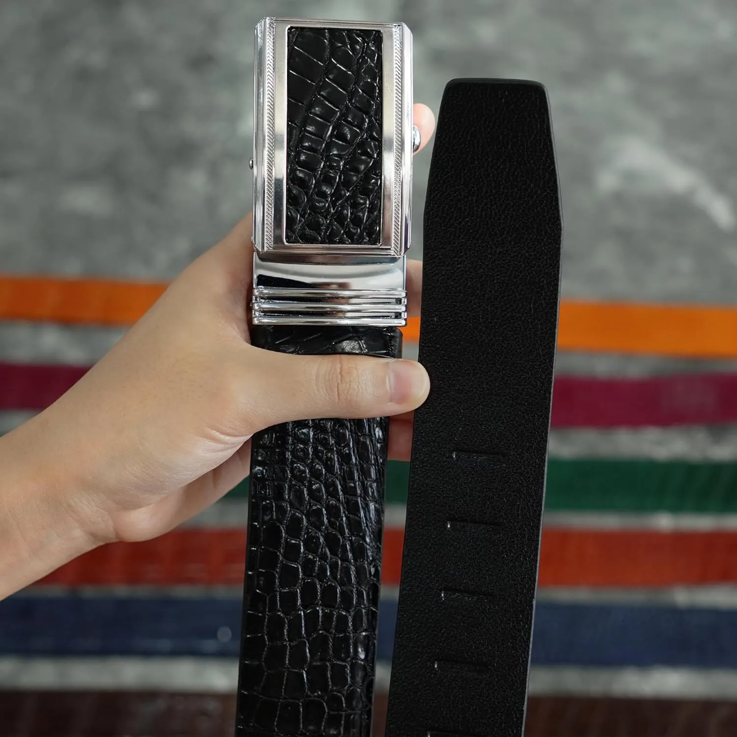 Alligator Leather Belt Men Crocodile Belly 1.5" width Pin Gold Buckle Removal Dress Golf Luxury Premium Handmade