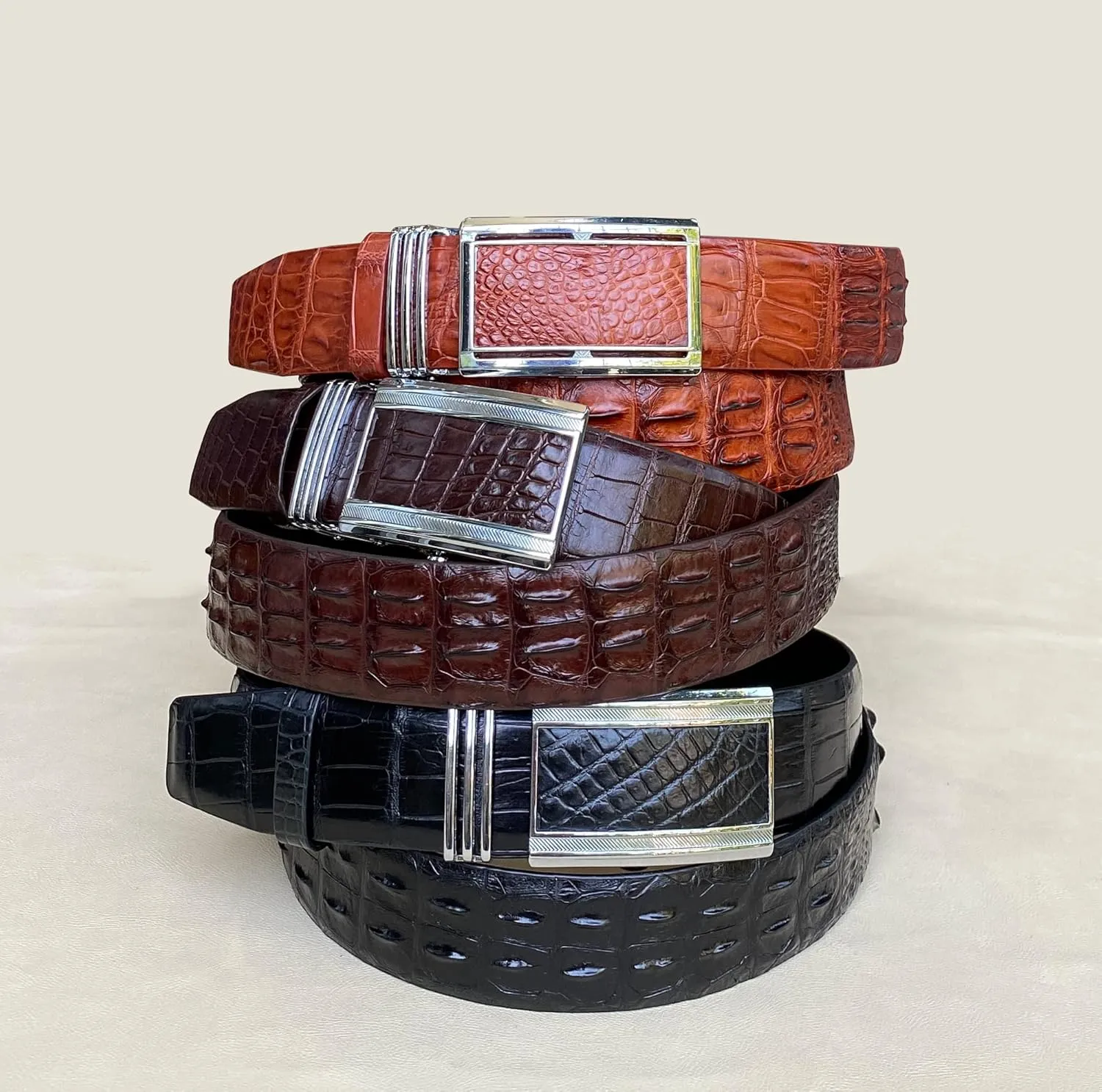 Alligator Leather Belt Men Crocodile Belly 1.5" width Pin Gold Buckle Removal Dress Golf Luxury Premium Handmade