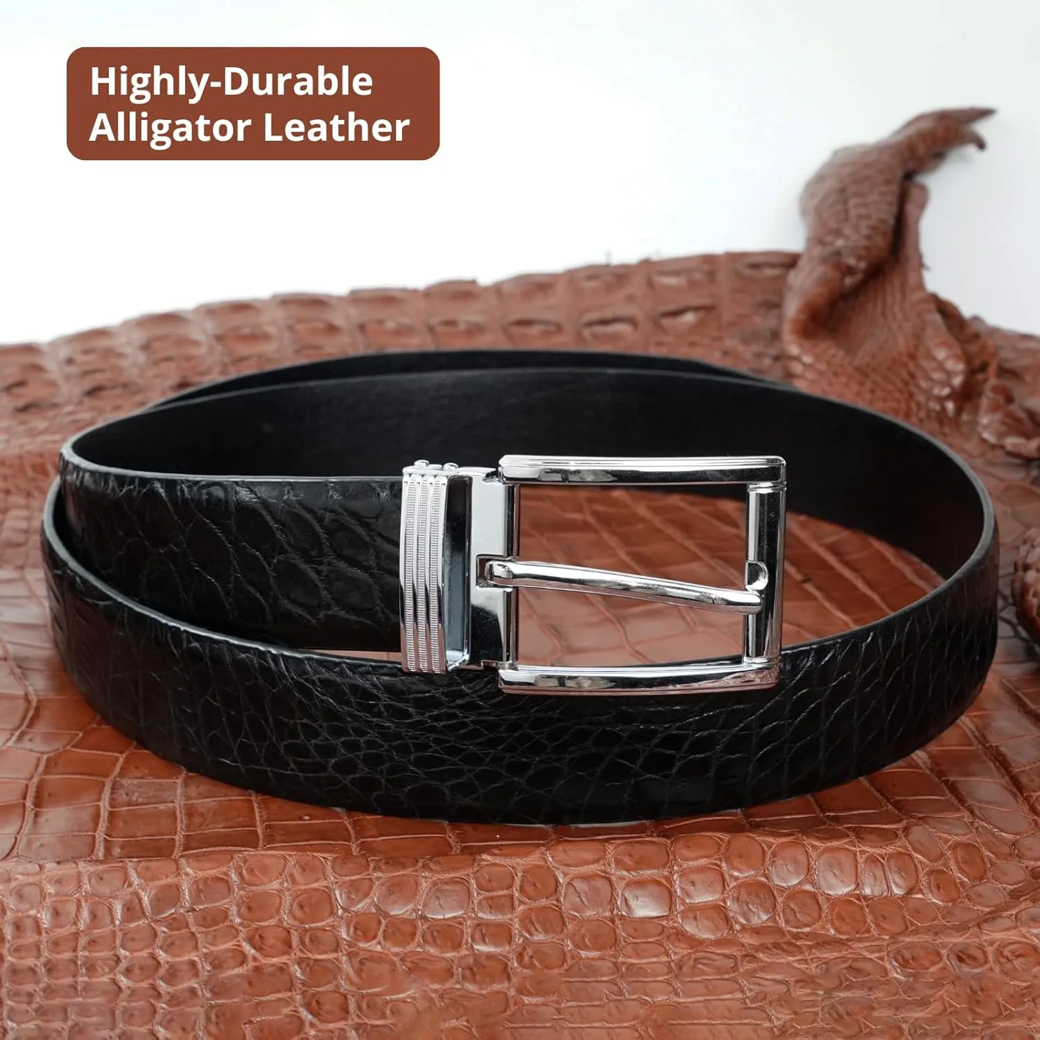 Alligator Leather Belt Men Crocodile Belly 1.5" width Pin Gold Buckle Removal Dress Golf Luxury Premium Handmade