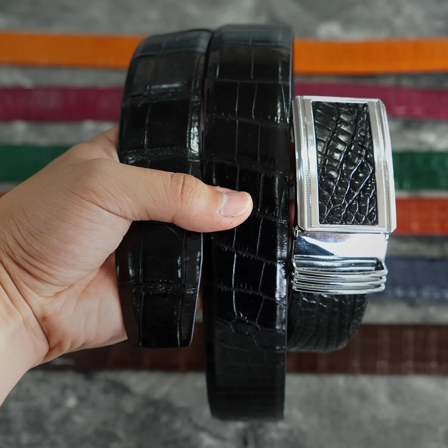 Alligator Leather Belt Men Crocodile Belly 1.5" width Pin Gold Buckle Removal Dress Golf Luxury Premium Handmade