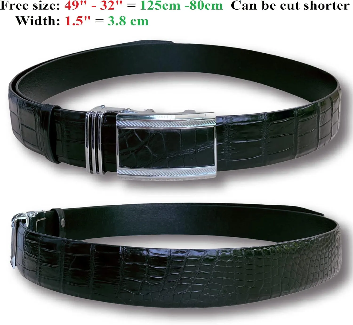 Alligator Leather Belt Men Crocodile Belly 1.5" width Pin Gold Buckle Removal Dress Golf Luxury Premium Handmade