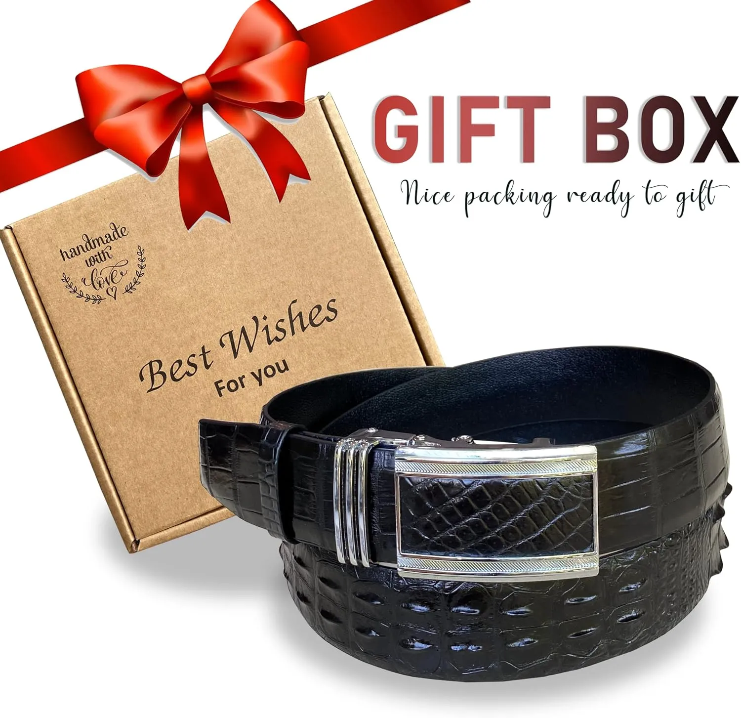 Alligator Leather Belt Men Crocodile Belly 1.5" width Pin Gold Buckle Removal Dress Golf Luxury Premium Handmade