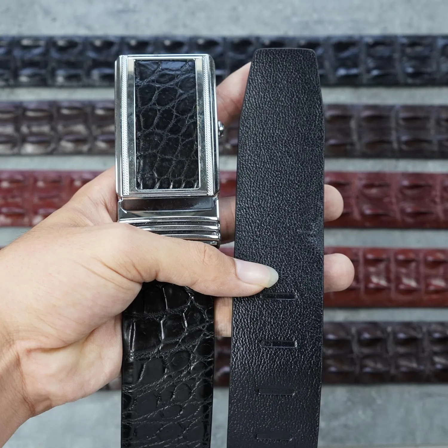 Alligator Leather Belt Men Crocodile Belly 1.5" width Pin Gold Buckle Removal Dress Golf Luxury Premium Handmade