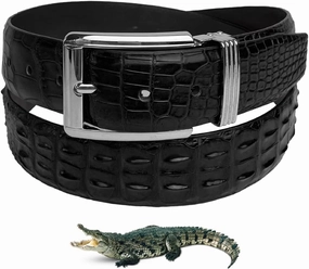 Alligator Leather Belt Men Crocodile Belly 1.5" width Pin Gold Buckle Removal Dress Golf Luxury Premium Handmade