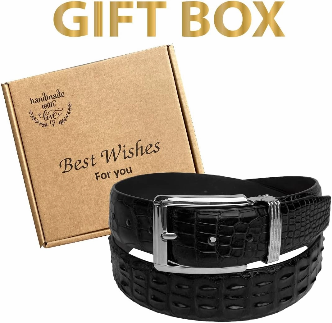 Alligator Leather Belt Men Crocodile Belly 1.5" width Pin Gold Buckle Removal Dress Golf Luxury Premium Handmade