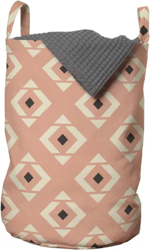 Ambesonne Abstract Laundry Bag, Rhythmic Print of Geometric Rhombus in Muted Tones, Hamper Basket with Handles Drawstring Closure for Laundromats, 13" x 19", Peach Champagne