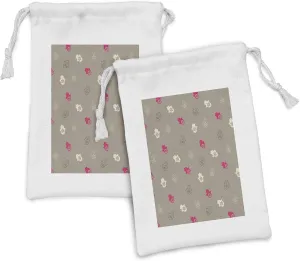 Ambesonne Ethnic Fabric Pouch Set of 2, Pattern of Hamsa Kabbalah Traditional Symbolic Elements, Small Drawstring Bag for Toiletries Masks and Favors, 9" x 6", Dark Tan Champagne