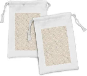 Ambesonne Floral Fabric Pouch Set of 2, Arranged Rhythmic Romantic Spring Flowers in Soft Tones and Strokes, Small Drawstring Bag for Toiletries Masks and Favors, 9" x 6", Champagne Mauve and Green