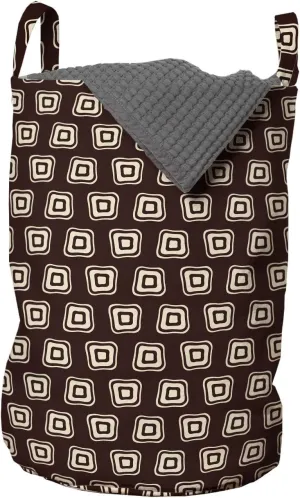 Ambesonne Geometric Laundry Bag, Concentric Surreal Squares Motifs Abstract Symbols Warm Tone Backdrop, Hamper Basket with Handles Drawstring Closure for Laundromats, 13" x 19", Seal Brown Champagne