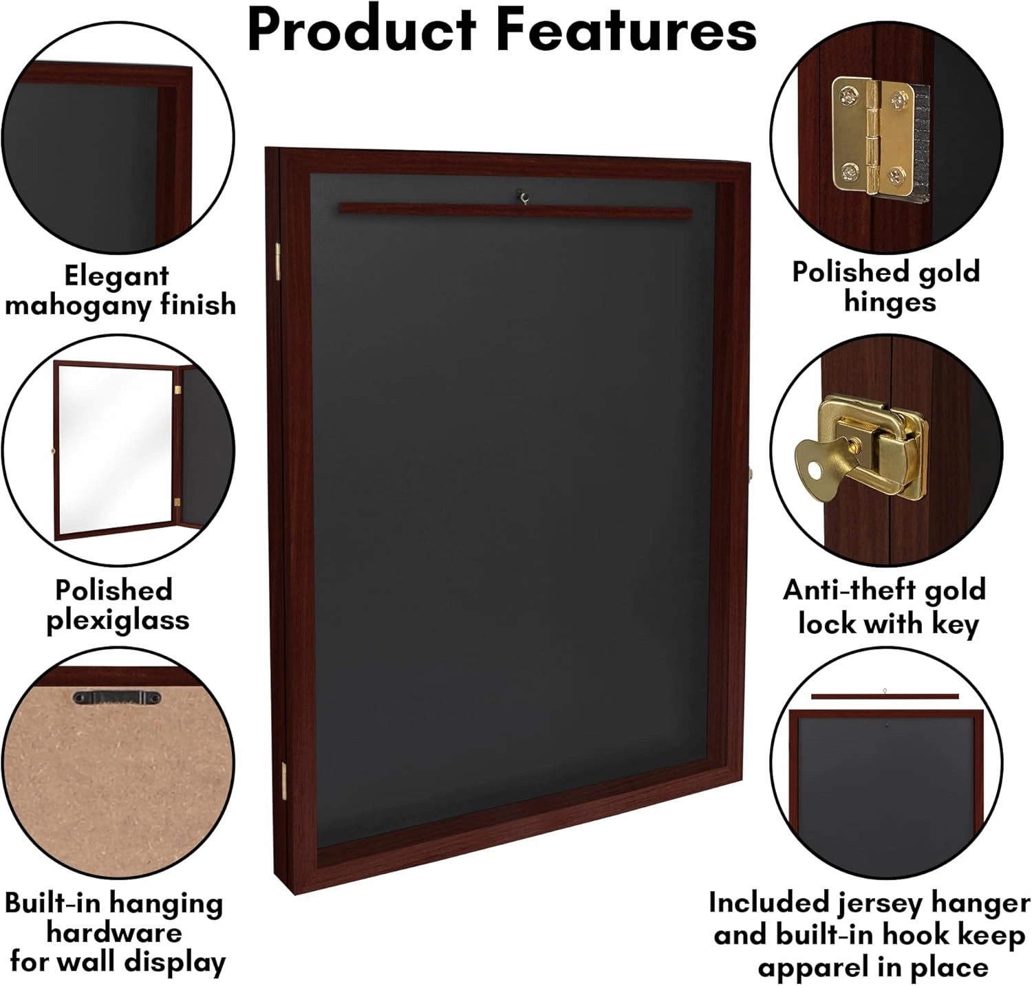 Americanflat Jersey Frame Display Case - 23x31 Lockable Display Case with Hanger - All-Star Collection - Mahogany Sports Jersey Frame Shadow Box with Plexiglass for Baseball, Basketball, Soccer
