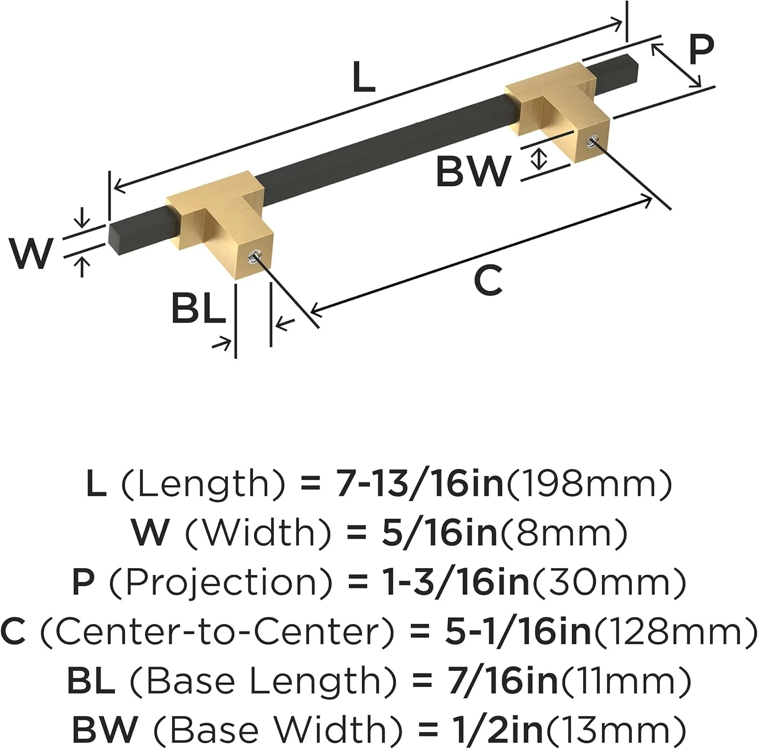 Amerock Urbanite 5-1/16 inch (128mm) Center-to-Center Champagne Bronze/Matte Black Cabinet Pull, BP778128CZMB