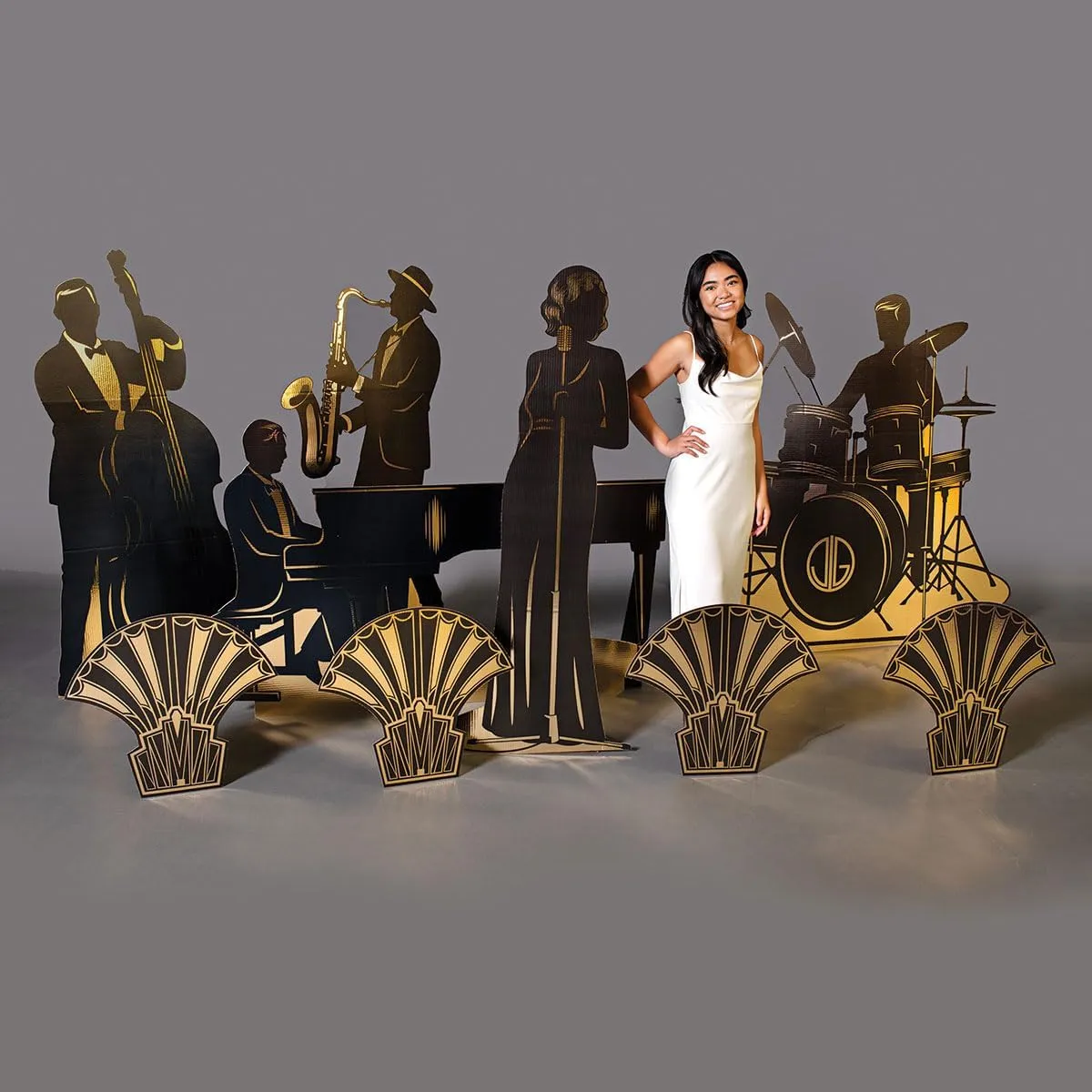 Anderson's Metallic Cardboard Jazz Singer Standup Kit, 1920s Theme, Props, Photo Booth, Photo Ops