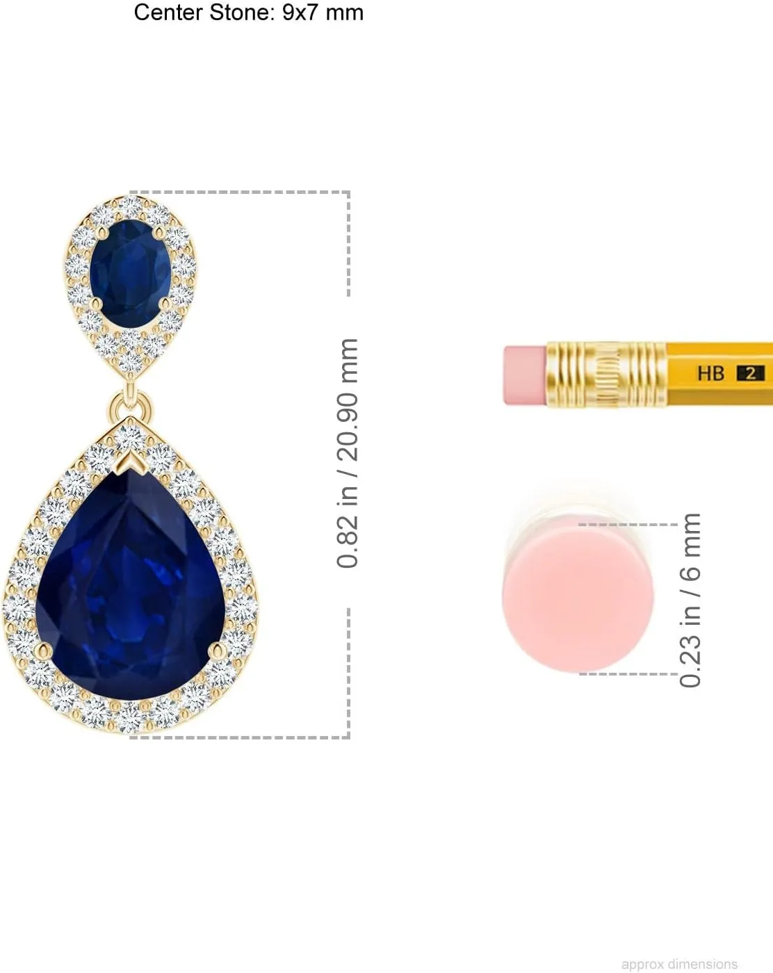 ANGARA Natural Oval & Pear Blue Sapphire Drop Earrings with Diamond Halo in 14K Solid Gold/Platinum | September Birthstone, Birthday, Engagement, Anniversary, Wedding Jewelry Gift for Women