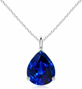 Angara Lab Grown Solitaire Pear Blue Sapphire Classic Pendant in 14K Solid Gold/Platinum | September Birthstone, Birthday, Engagement, Anniversary, Wedding Jewelry Gift for Women
