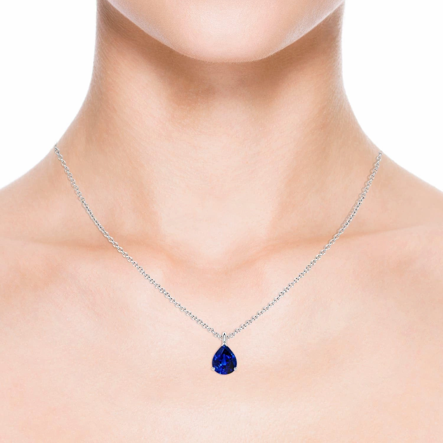 Angara Lab Grown Solitaire Pear Blue Sapphire Classic Pendant in 14K Solid Gold/Platinum | September Birthstone, Birthday, Engagement, Anniversary, Wedding Jewelry Gift for Women