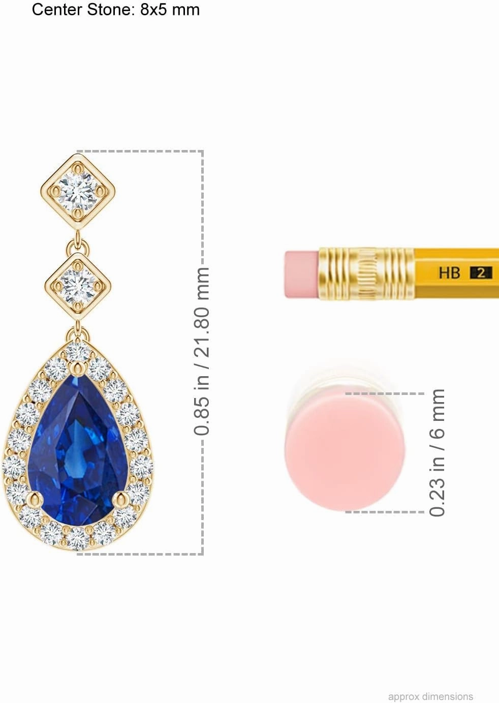 ANGARA Natural Pear Blue Sapphire Drop Earrings with Diamond Halo in 14K Solid Gold/Platinum | September Birthstone, Birthday, Engagement, Anniversary, Wedding Jewelry Gift for Women