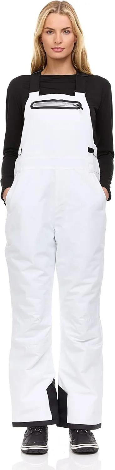 Arctic Quest Womens Ski Snow Bibs Pants Insulated Water Resistant Overalls Snowboarding Winter Waterproof Pants Women, White, Medium