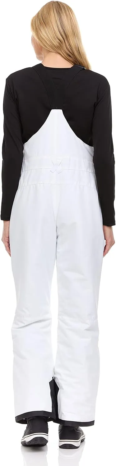 Arctic Quest Womens Ski Snow Bibs Pants Insulated Water Resistant Overalls Snowboarding Winter Waterproof Pants Women, White, Medium