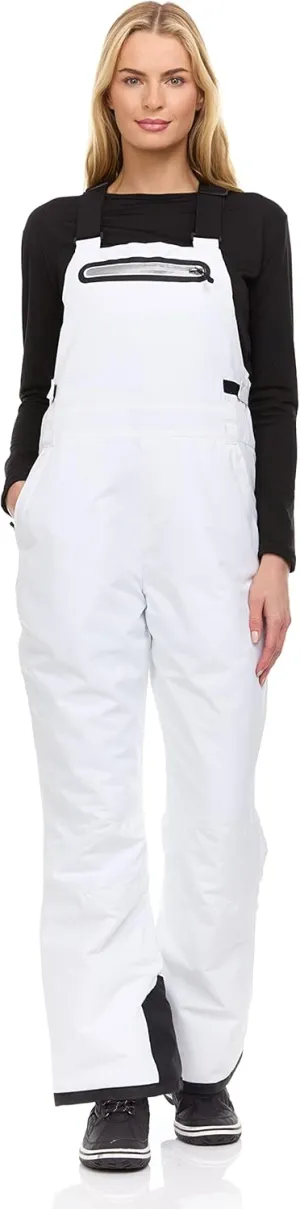 Arctic Quest Womens Ski Snow Bibs Pants Insulated Water Resistant Overalls Snowboarding Winter Waterproof Pants Women, White, Medium