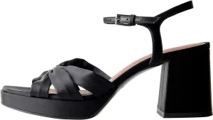 Arqa Platform Bow Sandals for Women Metallic Ruched Chunky Heels Square Open Toe Ankle Strap Block Heel Sandal