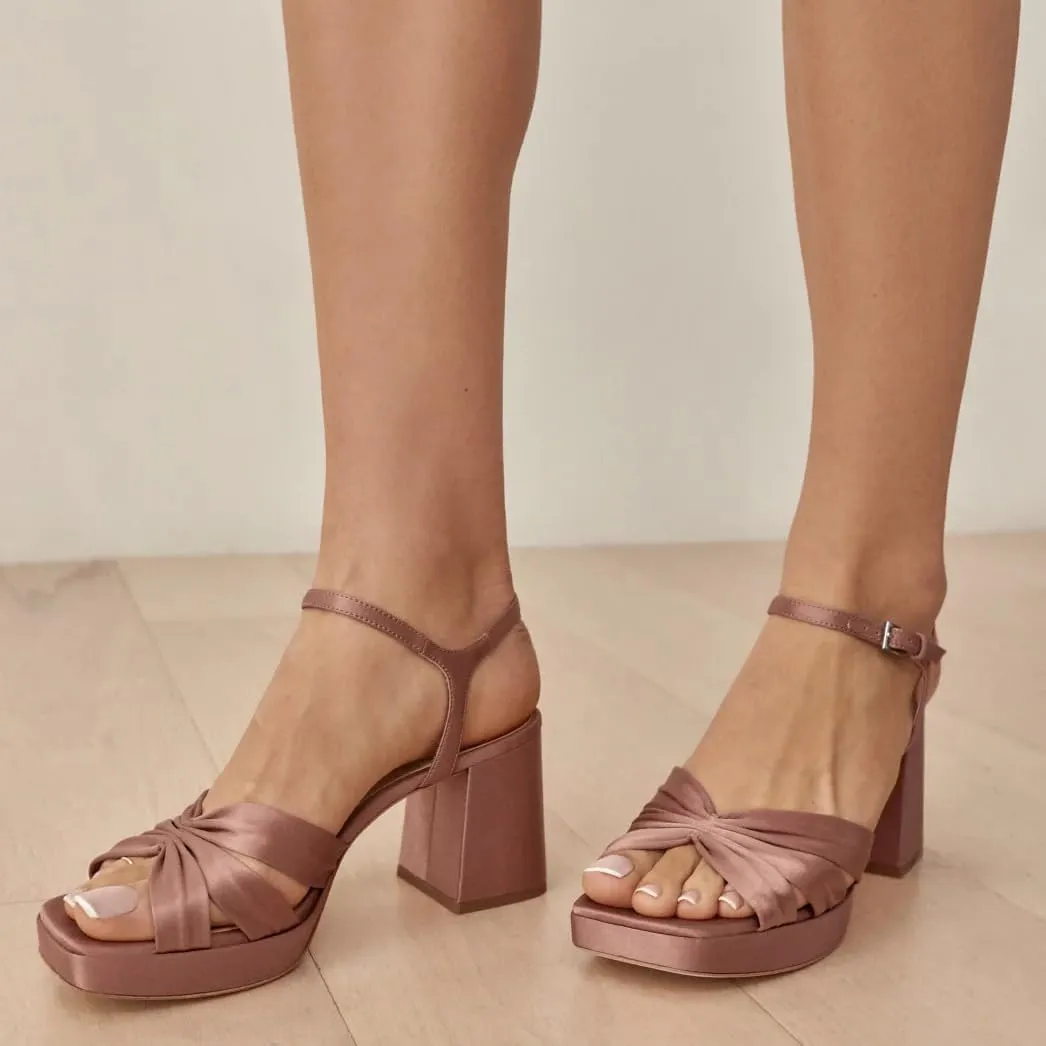 Arqa Platform Bow Sandals for Women Metallic Ruched Chunky Heels Square Open Toe Ankle Strap Block Heel Sandal