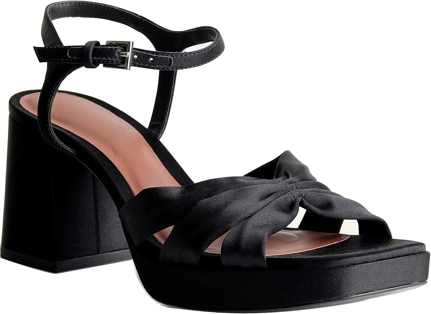 Arqa Platform Bow Sandals for Women Metallic Ruched Chunky Heels Square Open Toe Ankle Strap Block Heel Sandal