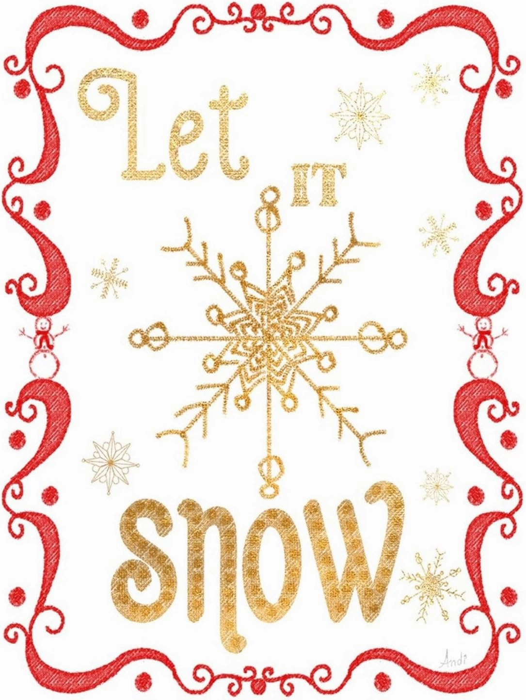 ART.COM Wall Art Print Gold and Red Christmas I by Andi Metz, 12" x 16"
