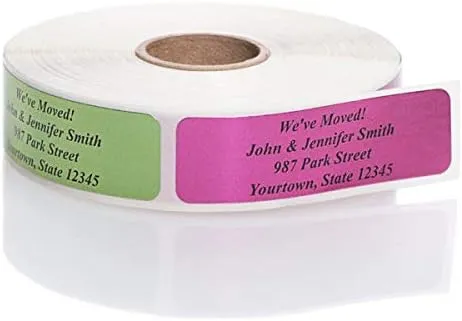 Assorted Metallic Foil Rolled Address Labels with Elegant Plastic Dispenser