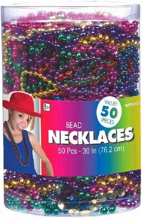 Assorted Jewel Tone Plastic Bead Necklaces - 30" (Pack of 50) - Colorful Party Accessory & Decor