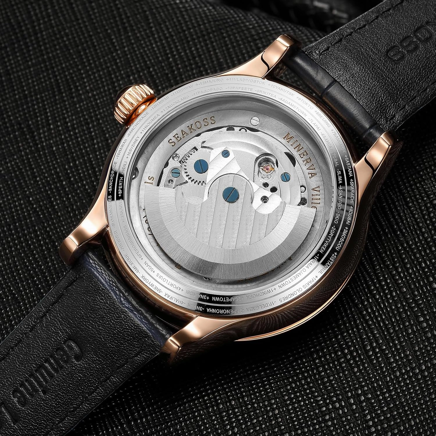 Automatic Watches for Men 47mm Automatic Mechanical Luxury Flywheel Watch 3D Double Globe Stainless Steel Case Men Wrist Watch