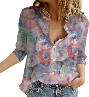 Autumn Blouses for Women 2024 Solid Lapel Long Sleeves T Shirt Blouse Tops Button Down Loose Casual Trendy Blouses