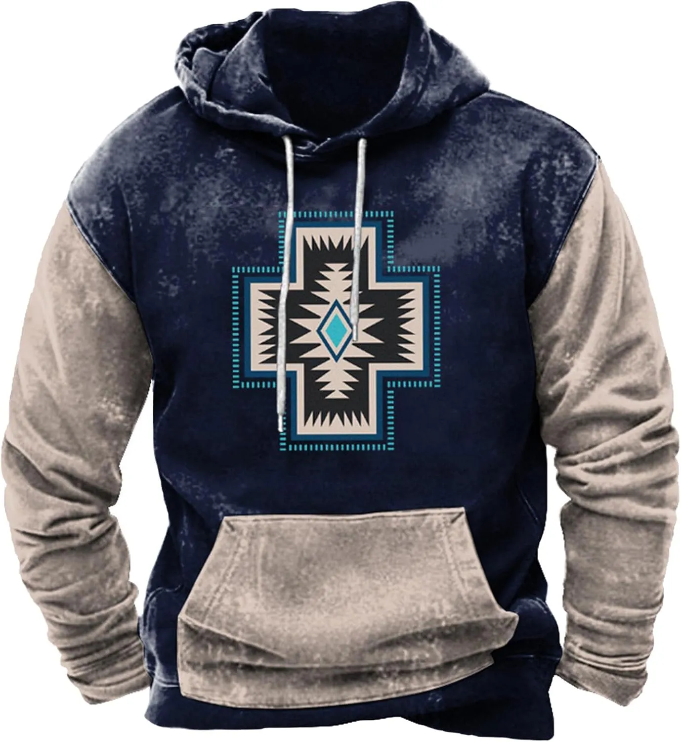 Aymnlox Hoodies for Men Western Aztec Ethnic Lightweight Hooded Sweatshirts Casual Long Sleeve Ethnic Print Loose Pullover