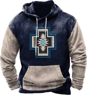 Aymnlox Hoodies for Men Western Aztec Ethnic Lightweight Hooded Sweatshirts Casual Long Sleeve Ethnic Print Loose Pullover