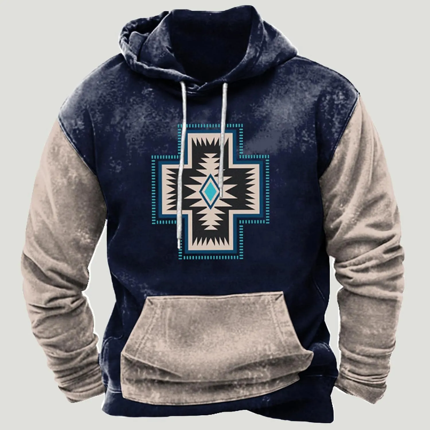 Aymnlox Hoodies for Men Western Aztec Ethnic Lightweight Hooded Sweatshirts Casual Long Sleeve Ethnic Print Loose Pullover