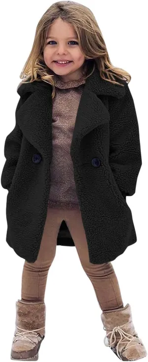 Baby Girls Faux Fur Teddy Long Coat Toddler Kids Winter Fleece Jacket Fluffy Jacket Warm Trench Outwear Overcoat
